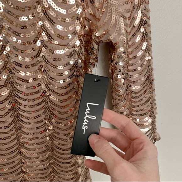 NWT Lulu's Rose Gold Stardust Sequin Bodycon Dress - Picture 8 of 8